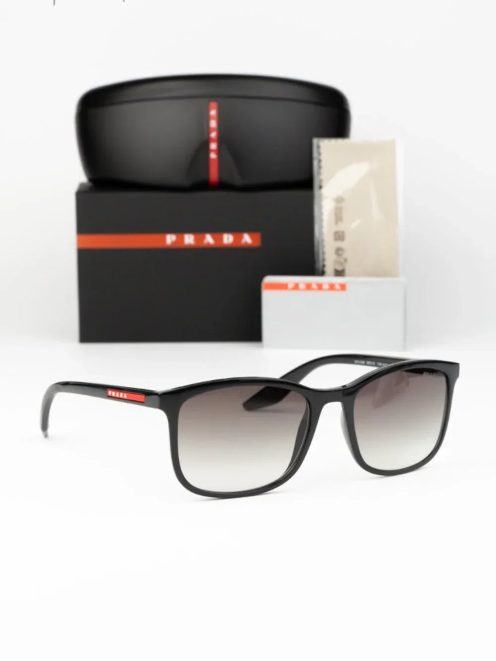 Prada Linea Rossa Men Sunglasses Black Grey Gradient Square PSA08S 1AB0A7 NEW